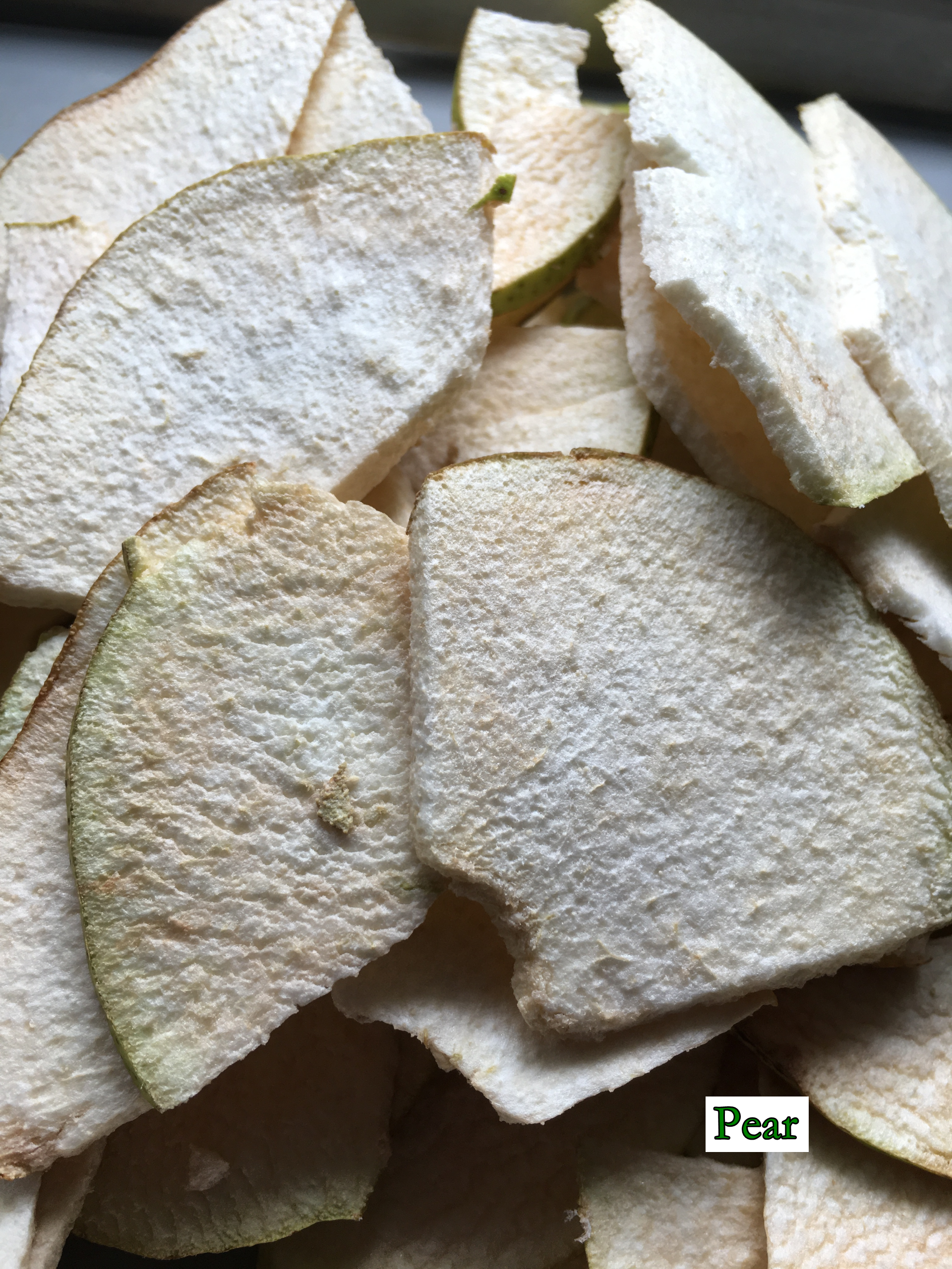 Freeze-dried pear slices.