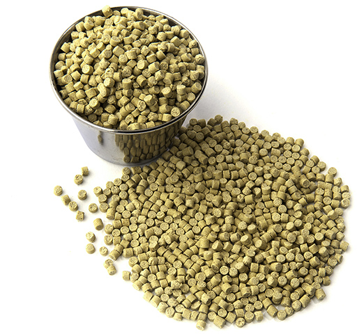 a cup of Harison's premium bird pellets, in fine variety